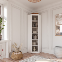 Estante de madeira com 1,19 m na cor branco lavado e mel com portas de vidro / Coleção biblioteca